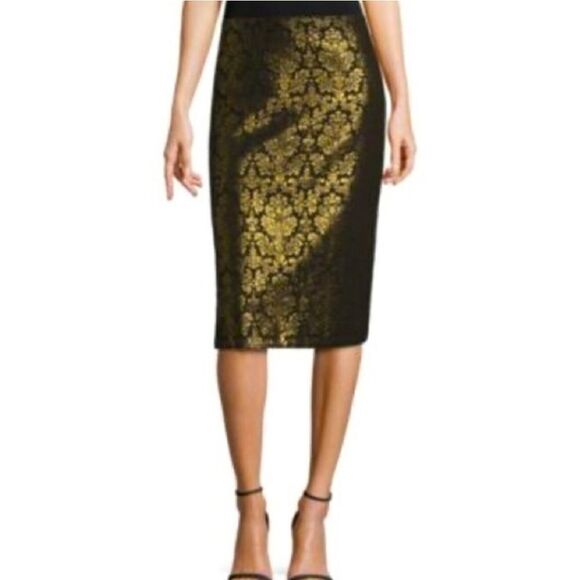Worthington Gold Metallic Damask Pencil Skirt - Picture 1 of 8